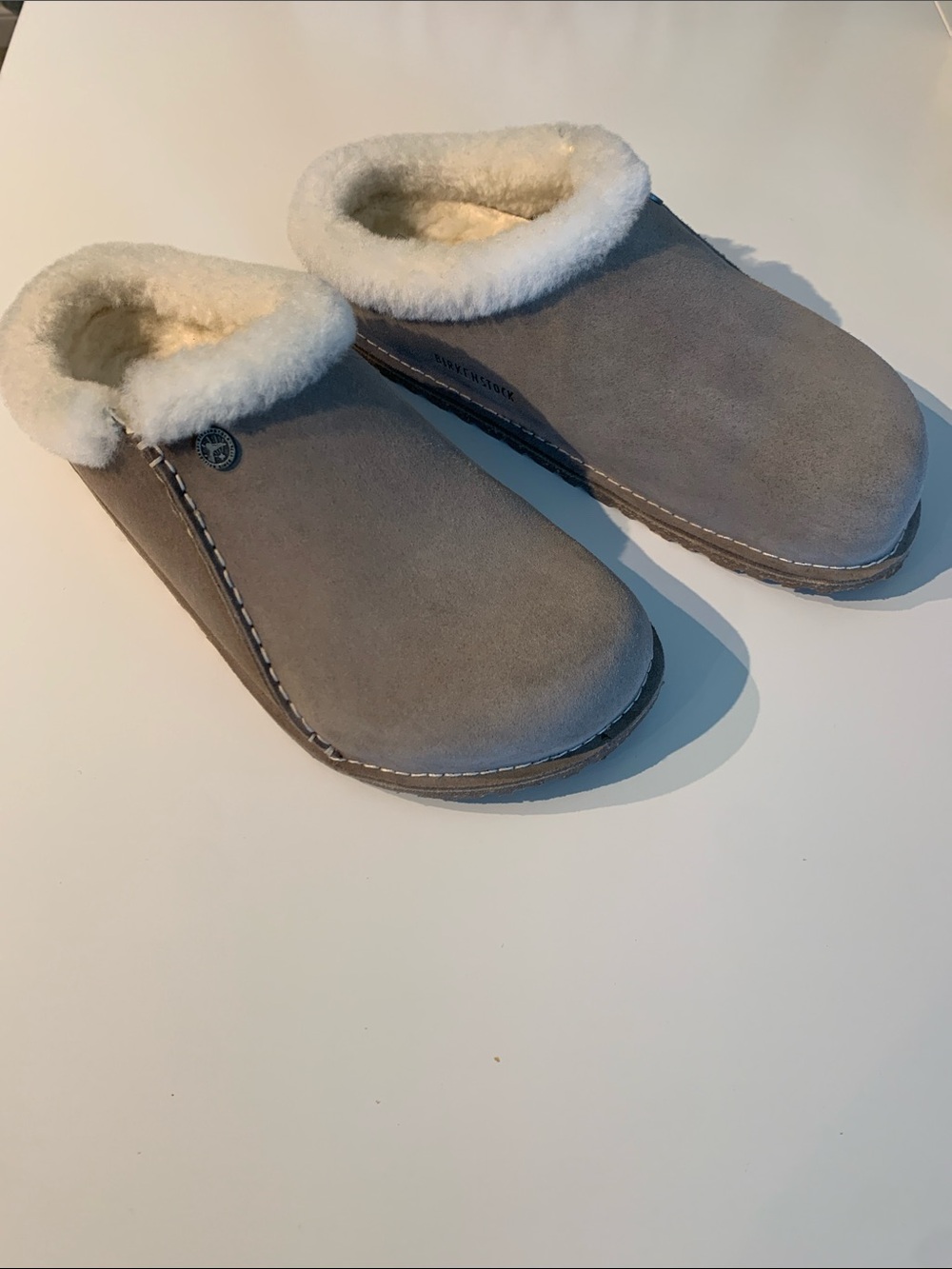 Birkenstock Adult Gray Suede Slip-On with Cream Shearling - Zermatt Premium